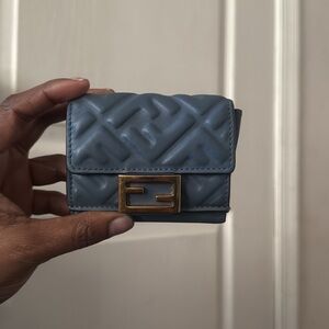 Fendi Zucca Baguette Blue wallet with Gold hardware